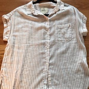 American Eagle Pink and White Button-Down